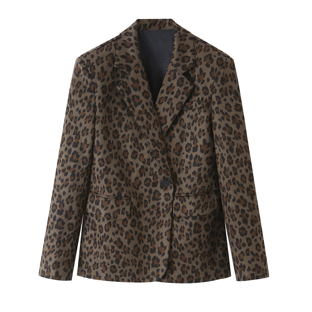 Women's Fitted Blazer in Leopard Print with Lapels and Flap Pockets Mune Fashion