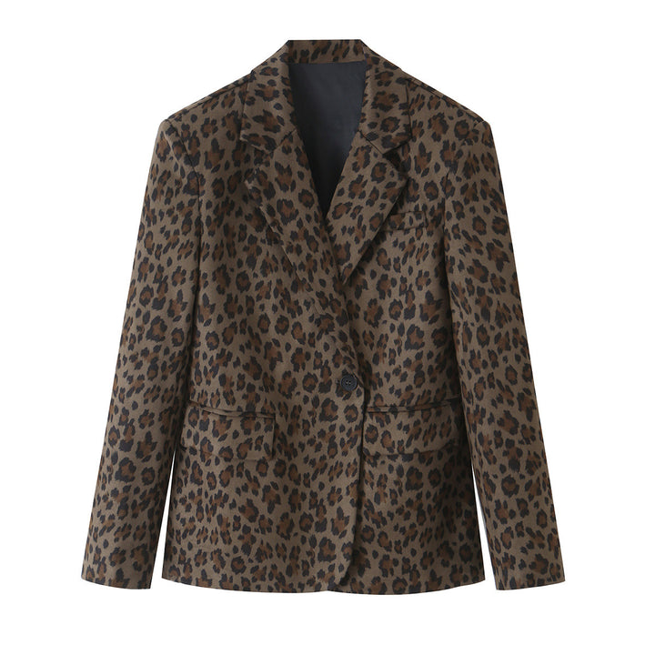 Women's Fitted Blazer in Leopard Print with Lapels and Flap Pockets Mune Fashion