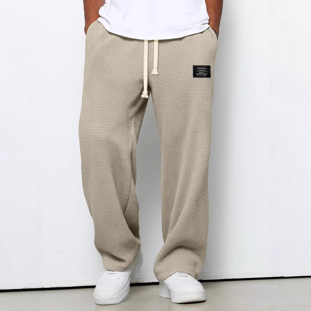 Men's casual waffle knit lounge pants with drawstring and straight cut Mune Fashion