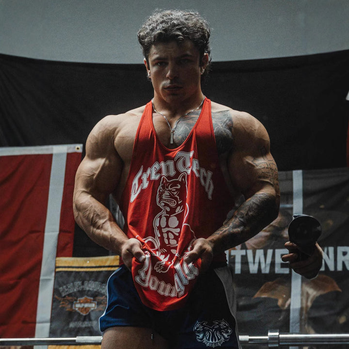 Men's form-fitting fitness tank top with bulldog graphic and extra deep armholes Mune Fashion