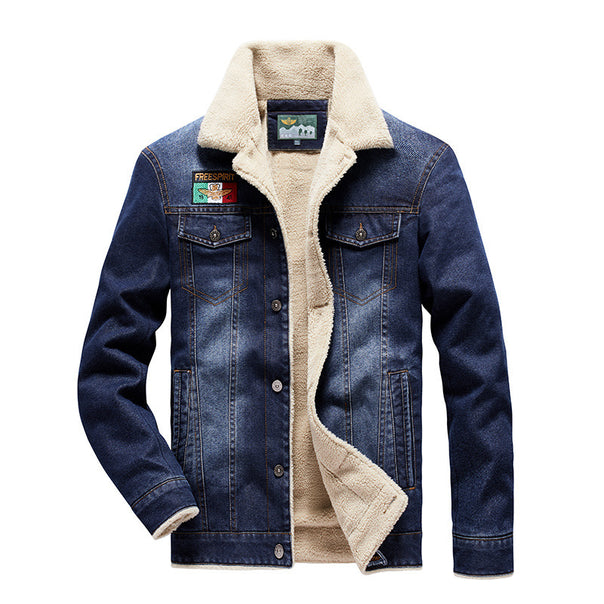 Men's denim trucker jacket with warming Sherpa lining and vintage used details Mune Fashion