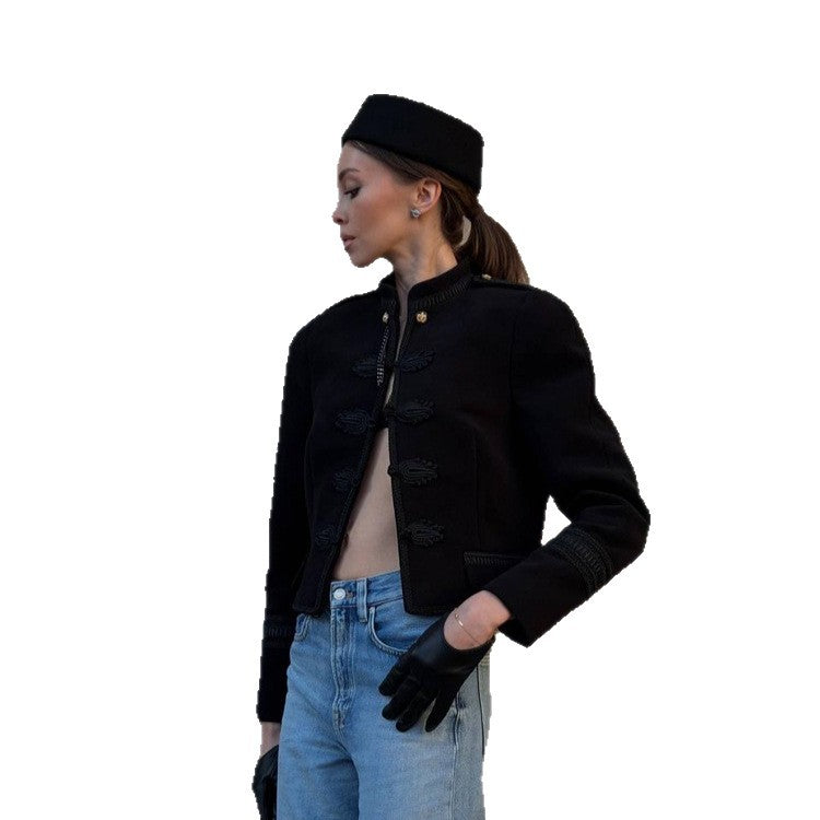 Women's short jacket in sailor military style with stand-up collar and cord decoration Mune Fashion