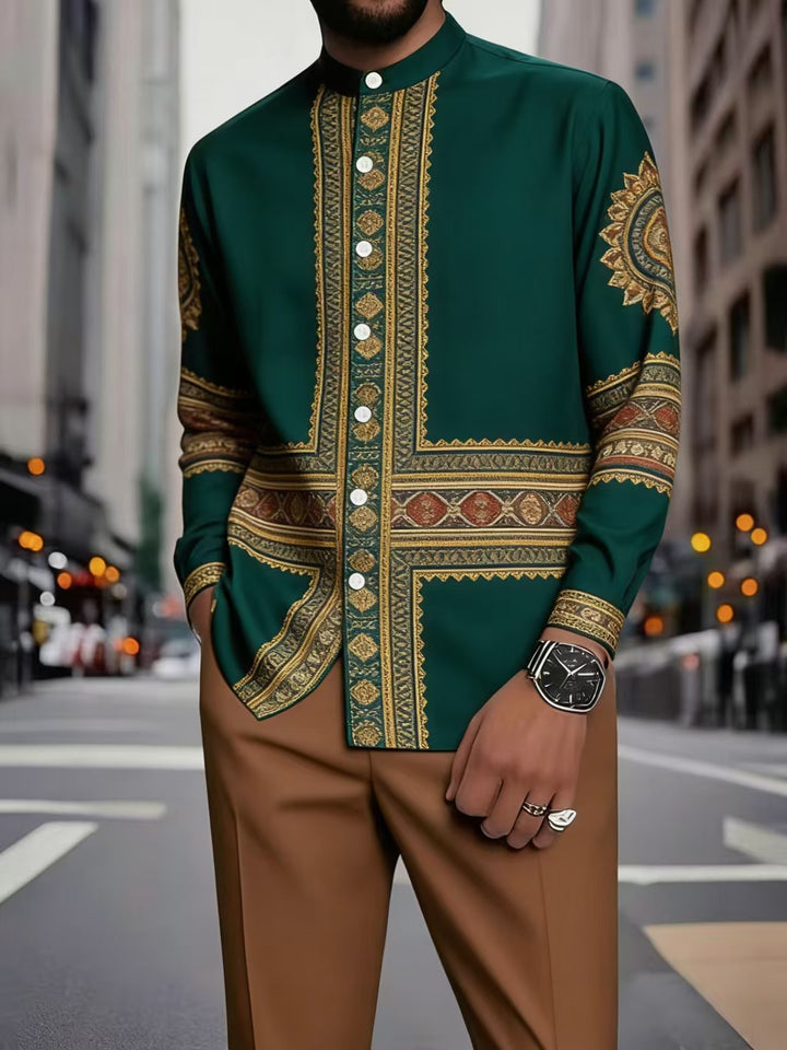 Men's Elegant Long Sleeve Shirt with Unique Texture Pattern Mune Fashion