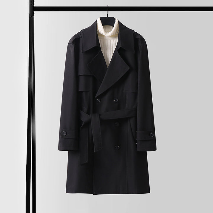 Women's Double-breasted Short Trench Coat made of lightweight wool blend with a soft drape and shoulder flaps Mune Fashion