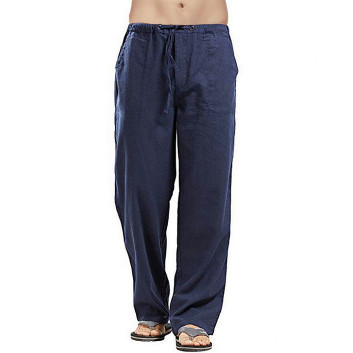 Men's Casual Linen Pants with Drawstring Waist and Straight Leg Mune Fashion