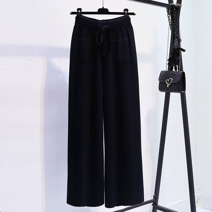 Women's Wide Jersey Pants with Elastic Waistband and Practical Pockets Mune Fashion