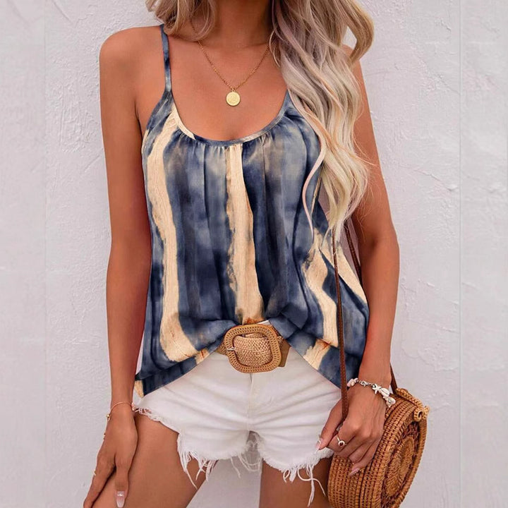 Women’s airy batik spaghetti strap top with U neckline, gathering and A-line cut Mune Fashion