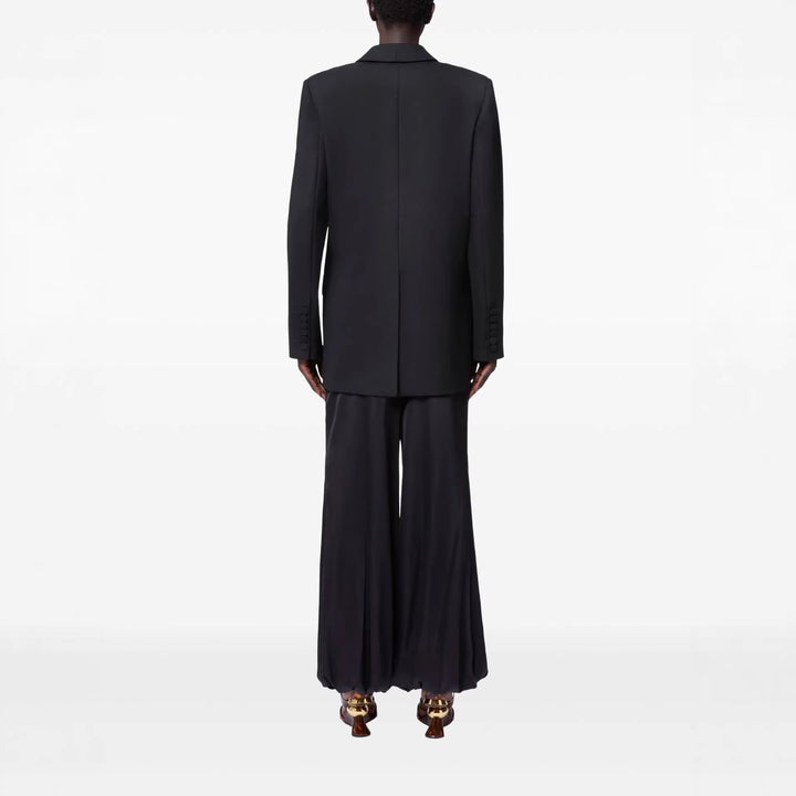 Women's Oversized Smoking Long Blazer with Deep Shawl Collar and Extended Shoulder Line Mune Fashion