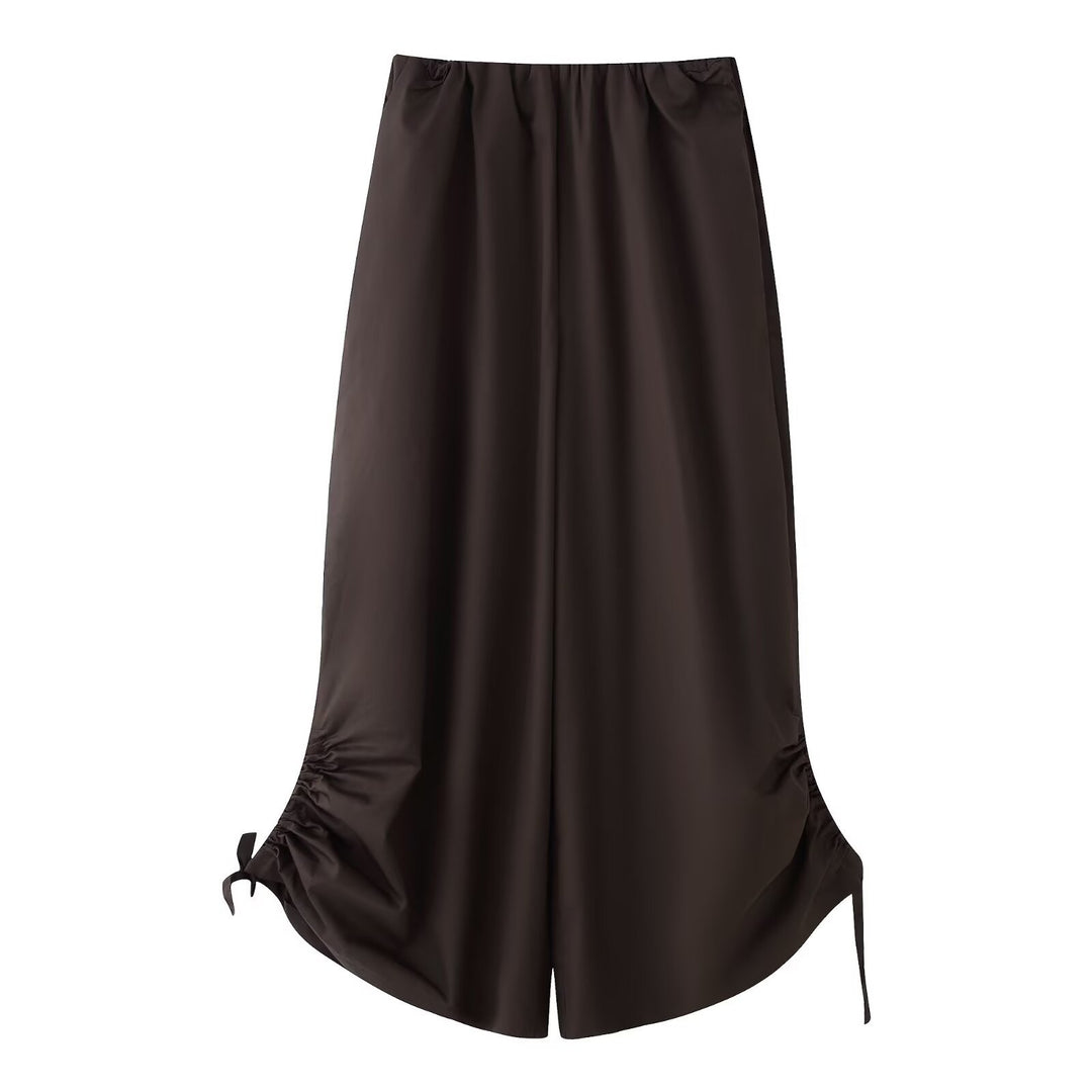Women's Long Satin Maxi Skirt with Side Gatherings and Drawstring