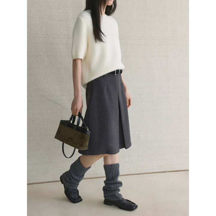 Women's Wool Blend Midi Skirt with Pleats and Tailored Fit Mune Fashion