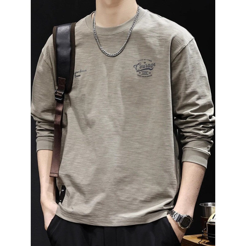 Men's long-sleeve shirt made of cotton blend with subtle wash texture and round neck Mune Fashion