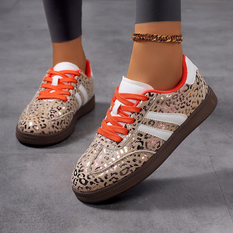 Ladies Leopard Print Suede Look Sneakers with Ergonomic Padded Sole and Non-Slip Rubber Sole Mune Fashion