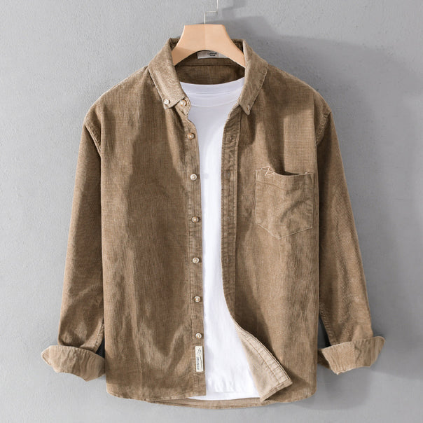 Men's Fine Cord Overshirt with Button-Down Collar and Chest Pocket Mune Fashion
