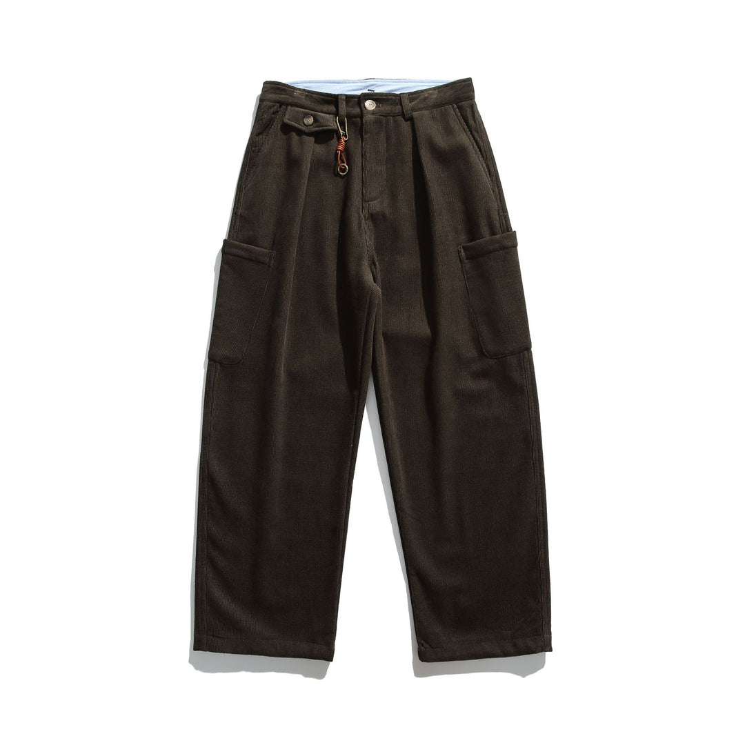 Men's Corduroy Cargo Pants with High Waist, Wide Leg and Flap Pockets Mune Fashion