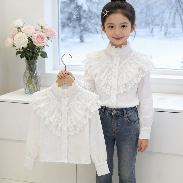Girls elegant ruffled blouse with fine details Mune Fashion