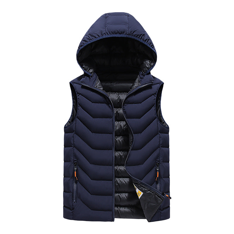 Men's Sleeveless Thermo Utility Vest with Quilted Chevron Structure, Hood and Two-Way Zipper Mune Fashion