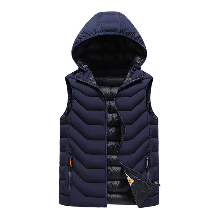 Men's Sleeveless Thermo Utility Vest with Quilted Chevron Structure, Hood and Two-Way Zipper Mune Fashion
