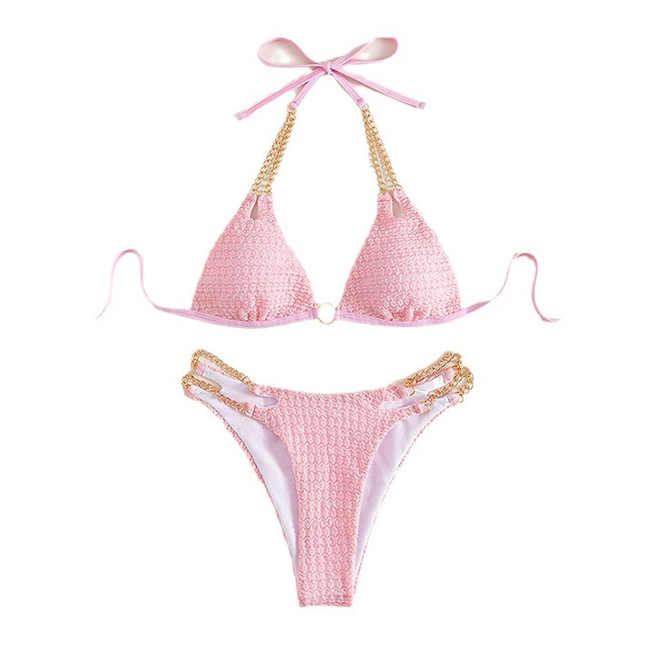 Women's triangle bikini with elegant chain details and sophisticated lacing Mune Fashion