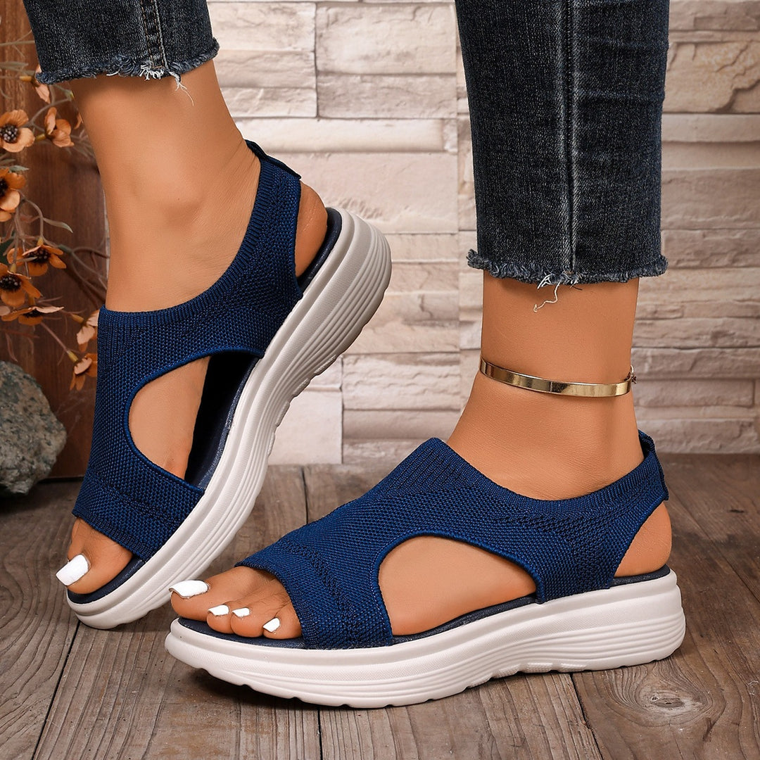 Damen Sportliche Keil-Pantoletten mit atmungsaktivem Strickoberteil und dämpfender Plateau-Sohle Mune Fashion