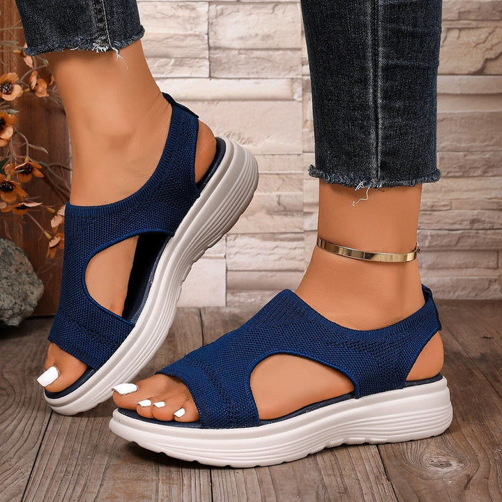 Damen Sportliche Keil-Pantoletten mit atmungsaktivem Strickoberteil und dämpfender Plateau-Sohle Mune Fashion