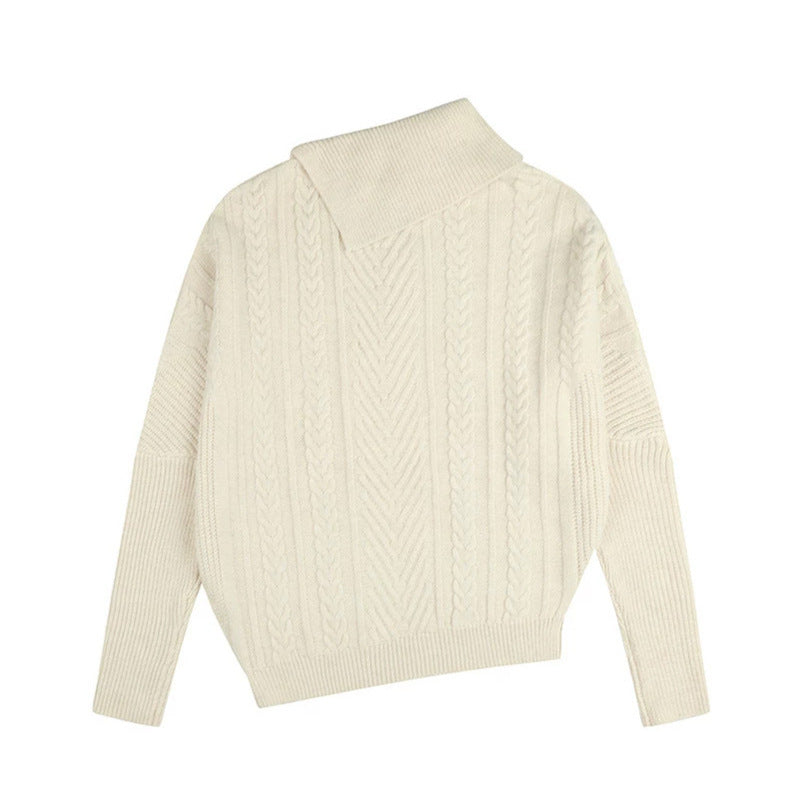 Women's asymmetrical cable knit sweater with diagonal turtleneck and oversized fit Mune Fashion