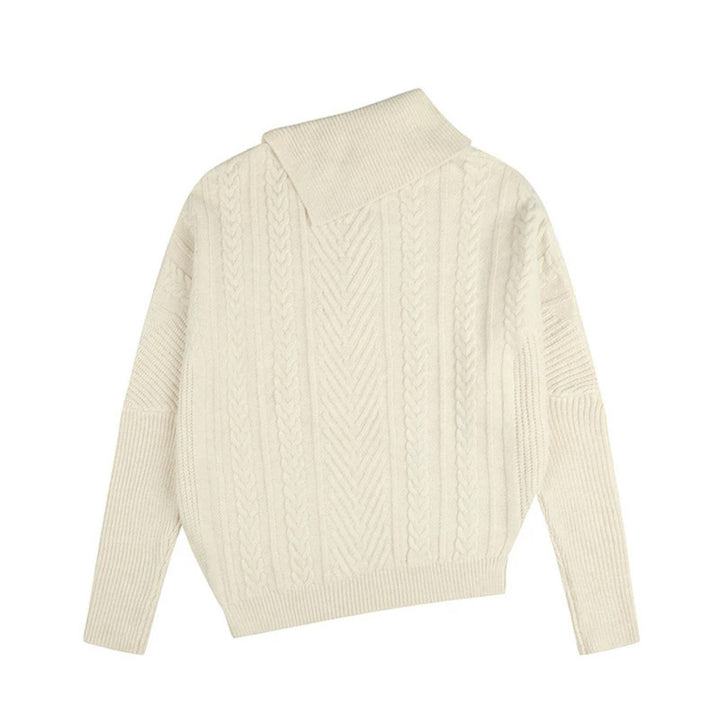 Women's asymmetrical cable knit sweater with diagonal turtleneck and oversized fit Mune Fashion