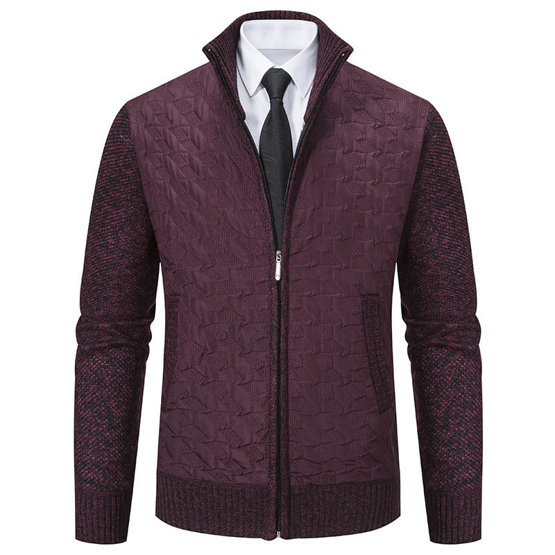 Men's Quilted Hybrid Cardigan with Stand-up Collar, Contrast Sleeves, and Full Zip Mune Fashion