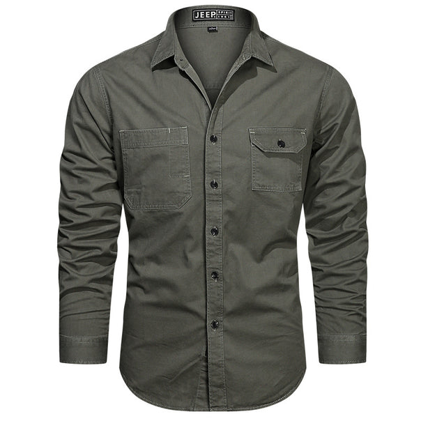 Men's long-sleeved cotton twill field shirt with flap chest pockets and tailored fit Mune Fashion