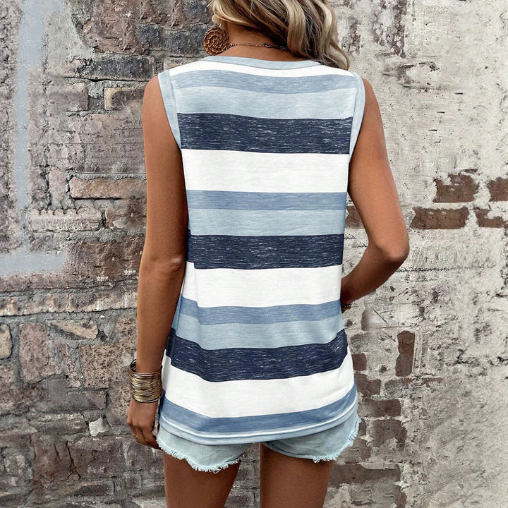 Women's sleeveless striped jersey shirt with patch chest pocket and relaxed boxy silhouette Mune Fashion