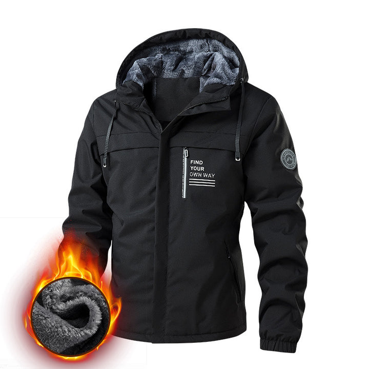 Men's Wind and Water Resistant Hooded Jacket with Teddy Fleece Lining and Zipper Pockets Mune Fashion