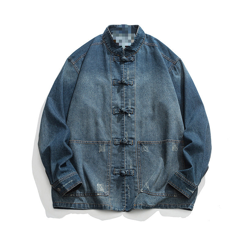 Men's Denim Work Jacket with Stand-Up Collar Mune Fashion