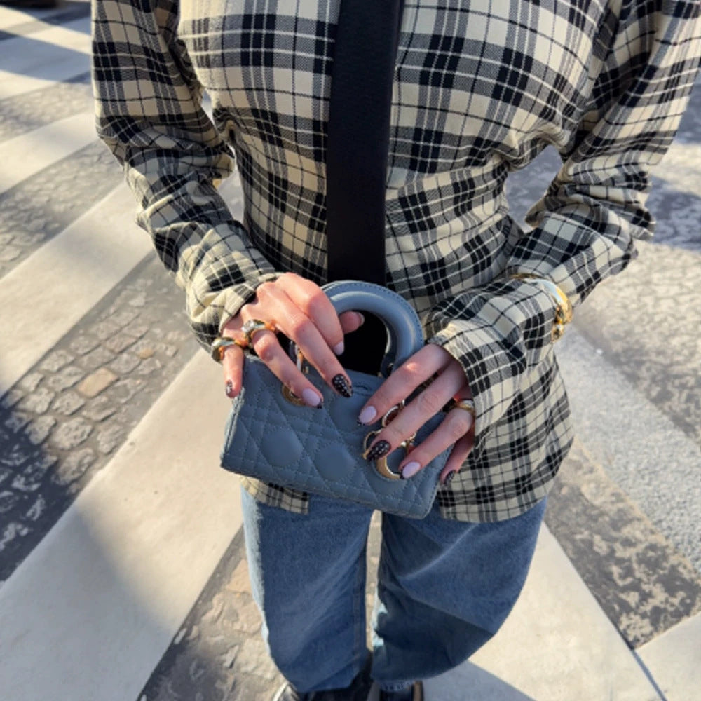 Women's Check Shirt Jacket with Emphasized Shoulders and Oversized Cut Mune Fashion