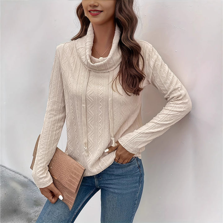 Women's Textured Cowl-Neck Long Sleeve Shirt with Drawstring Hem Mune Fashion