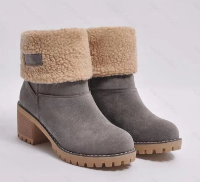 Women's Insulated Ankle Boots with Sheepskin Cuff and Textured Block Heel Mune Fashion