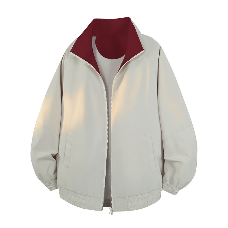 Unisex Oversize Reversible Bomber Jacket with Contrasting Collar, Zipper & Elastic Hem Mune Fashion