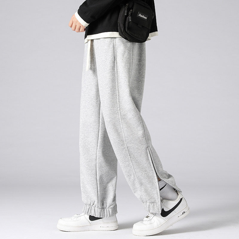 Men's wide jogging pants with side zipper slit, elastic waistband & drawstring Mune Fashion