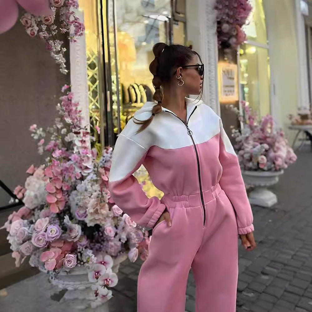 Women's two-piece crop zip hoodie and high-waist relaxed pants with wide leg Mune Fashion