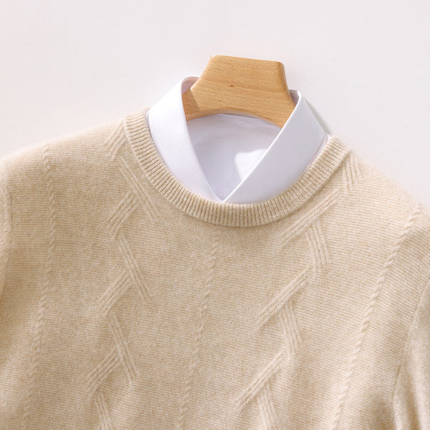 Men's Luxurious Fine Knit Crew Neck Sweater with Subtle Cable Pattern Mune Fashion