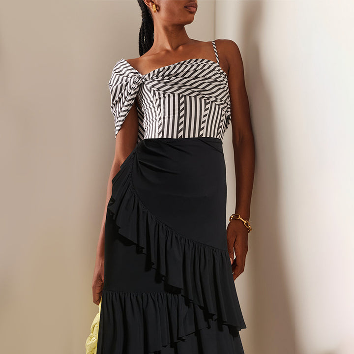 Women One-Shoulder Swimsuit with Ruffle Skirt Mune Fashion