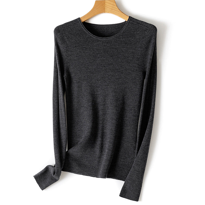 Women Fine Long Sleeve Fine Knit Sweater with Round Neck and Slim Fit Mune Fashion