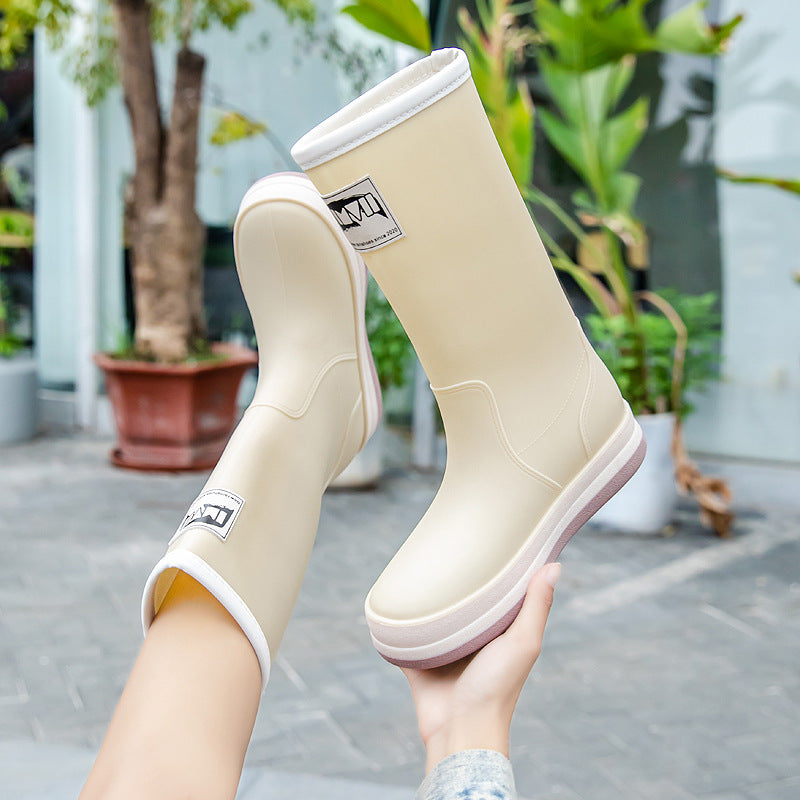 Women's Mid-Height Platform Rain Boots with Waterproof Full Rubber Construction Mune Fashion