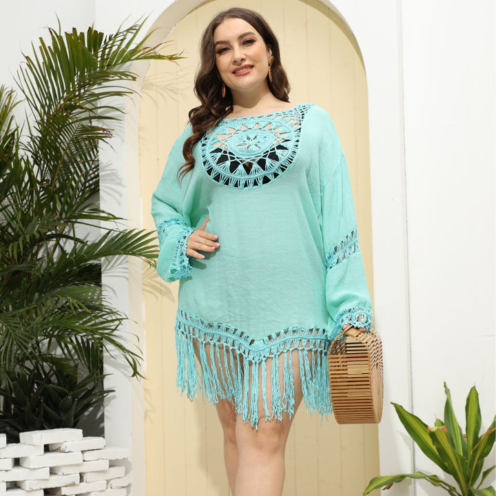 Women's casual beach cover-up with frayed details and crocheted neckline Mune Fashion