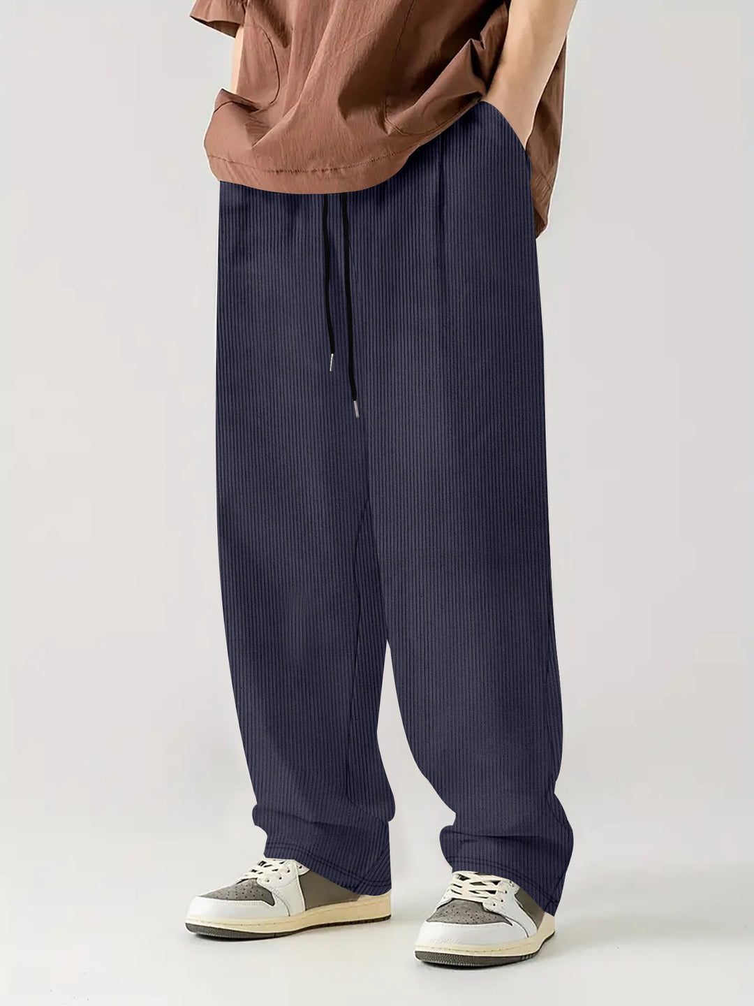 Men's loose Relax leisure pants made of ribbed jersey with drawstring, side pockets, and wide leg Mune Fashion