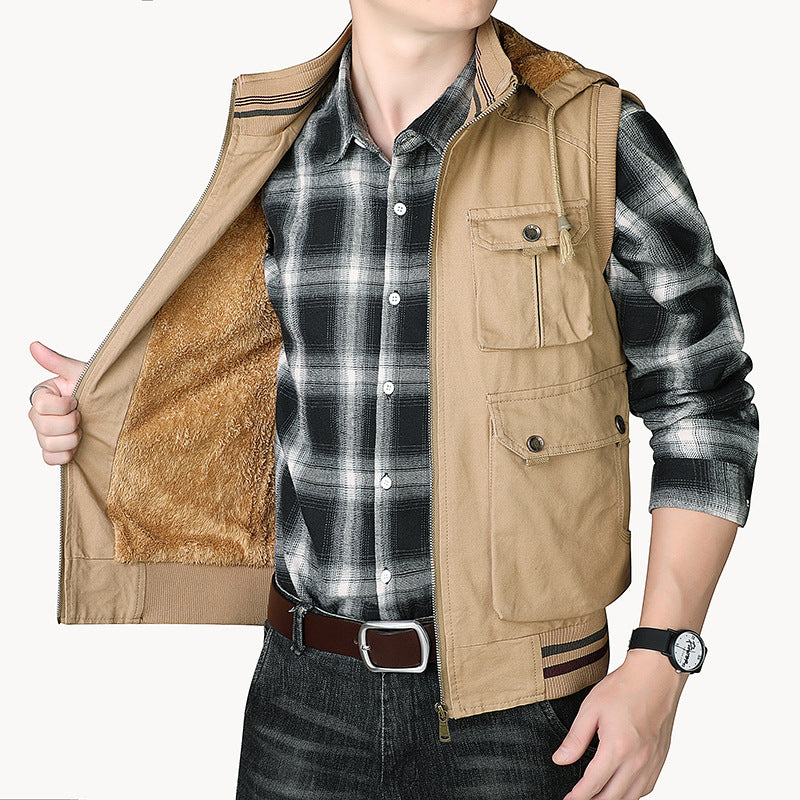 Men's Utility Vest with Hood, Teddy Lining and Multi-Pockets Mune Fashion