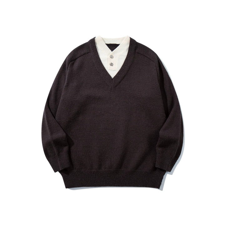 Men's pullover with deep V-neck and integrated Henley collar Mune Fashion