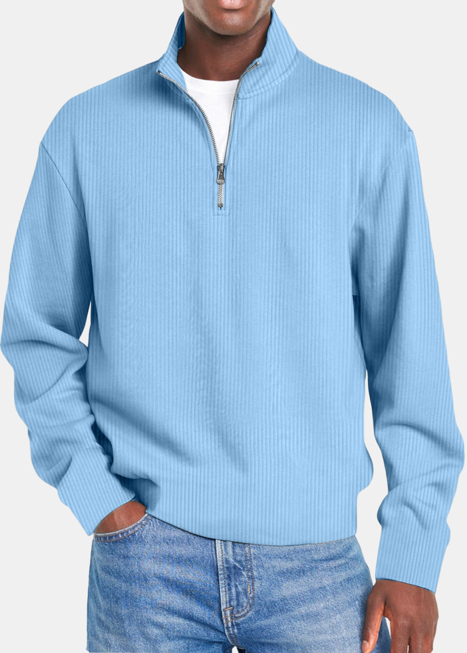 Men's ribbed troyer pullover with half zip and stand-up collar Mune Fashion