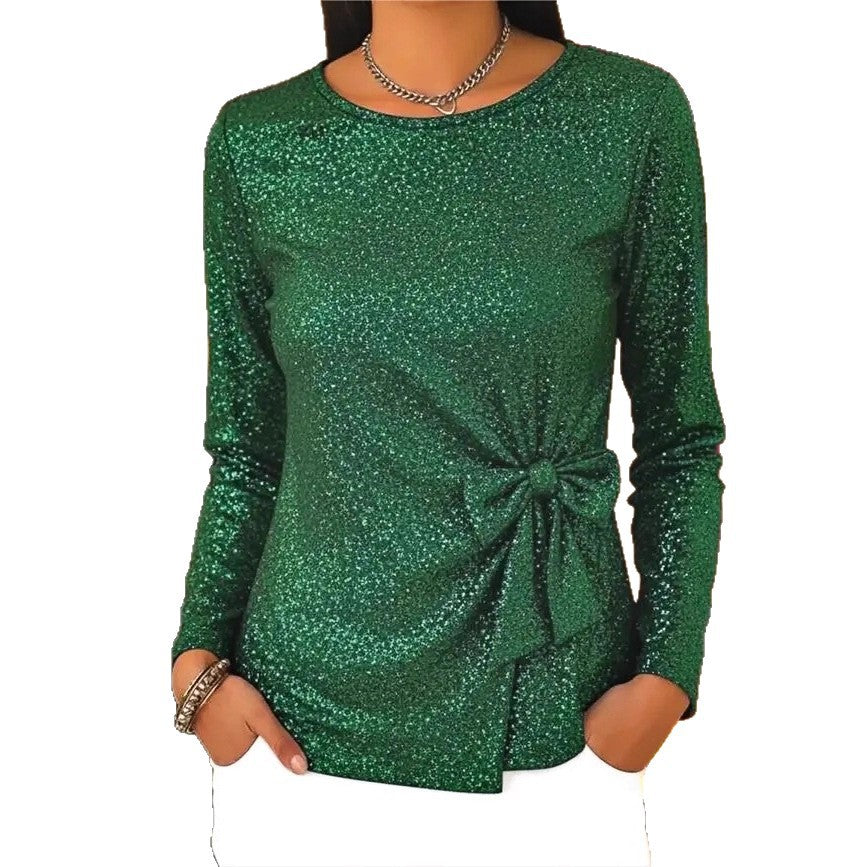 Ladies Glamorous Long Sleeve Top with Bow Detail Mune Fashion