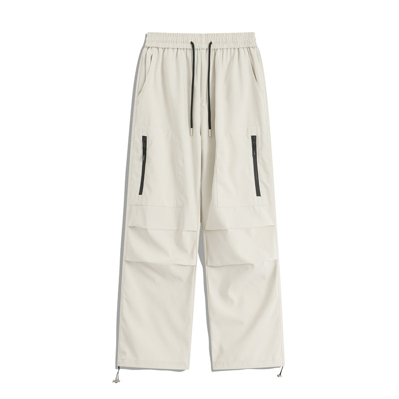 Men's Loose Cargo Training Pants with Elastic Waistband, Zipper Pockets & Hem Drawstring Mune Fashion