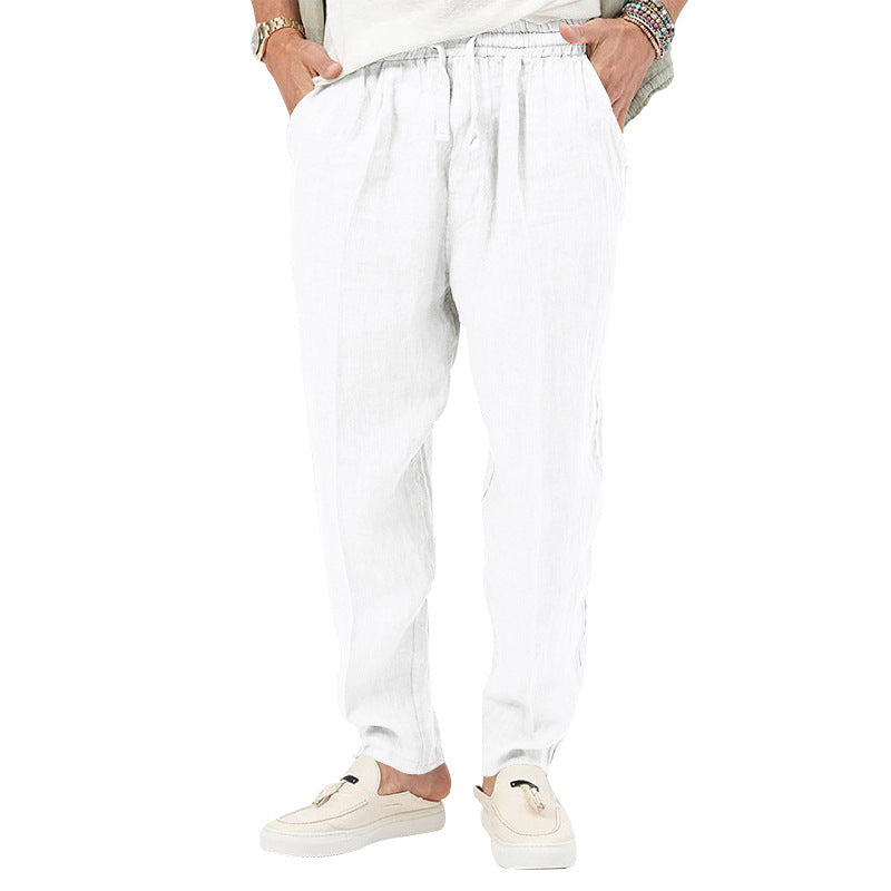 Men's linen jog pants with elastic tunnel drawstring waistband and tapered leg Mune Fashion