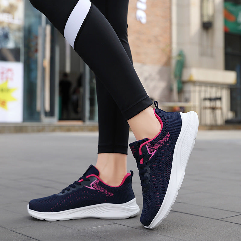 Women's seamless knit walking shoe with breathable mesh upper, ergonomic wave cushioning, and reinforced heel tab Mune Fashion